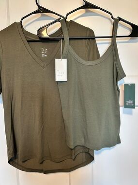 Target Olive Green Tank & V-Neck Top Set